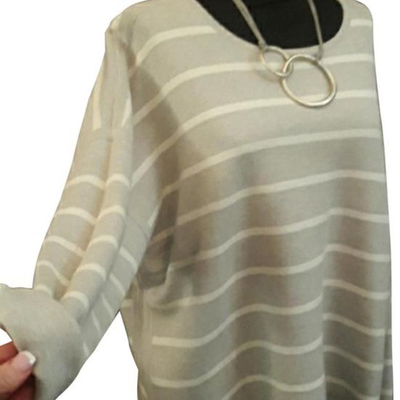 Eileen Fisher ORGANIC Cotton Silk Reversible Gray Striped Top Sweatshirt L $248 - Picture 1 of 10